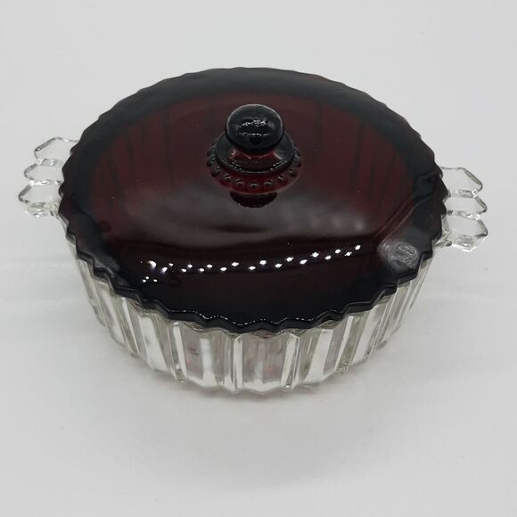 Candy Bowl Dish ruby red clear bottom with red top vintage - Picture 1 of 8